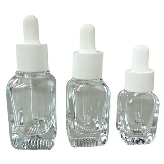 带防滑网格底的高级方形玻璃滴管瓶 - 10ml/20ml/30ml 精油精华液包装